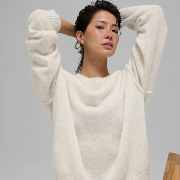 ALO New Class Cashmere Crewneck Sweater ($298) Bone Heather Size Large NWT - Picture 1 of 10